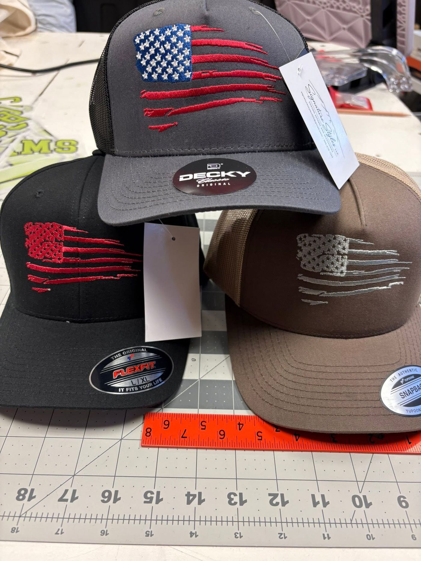 American flag embroidered hats